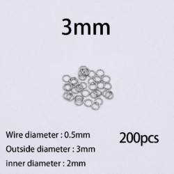 Szín: 3mm - 200db/tétel 4 5 6 8 10mm rozsdamentes acél nyitott ugrógyűrűk osztott gyűrűk csatlakozó