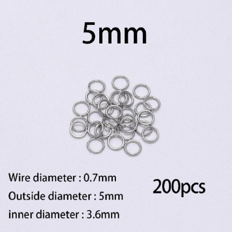 Szín: 5mm - 200db/tétel 4 5 6 8 10mm rozsdamentes acél nyitott ugrógyűrűk osztott gyűrűk csatlakozó