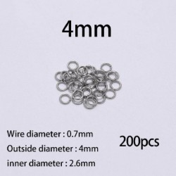 Szín: 4mm - 200db/tétel 4 5 6 8 10mm rozsdamentes acél nyitott ugrógyűrűk osztott gyűrűk csatlakozó