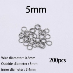 Szín: 5mm - 200db/tétel 4 5 6 8 10mm rozsdamentes acél nyitott ugrógyűrűk osztott gyűrűk csatlakozó