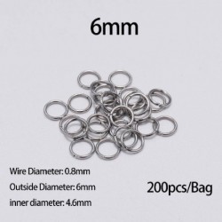 Szín: 6mm - 200db/tétel 4 5 6 8 10mm rozsdamentes acél nyitott ugrógyűrűk osztott gyűrűk csatlakozó