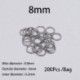 Szín: 8mm - 200db/tétel 4 5 6 8 10mm rozsdamentes acél nyitott ugrógyűrűk osztott gyűrűk csatlakozó