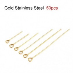 Szín: Gold Eye Pins - 50-100db Rozsdamentes acél fejek Eye Laposfejű tű Arany ezüstözött golyósfejű tűk Leletek