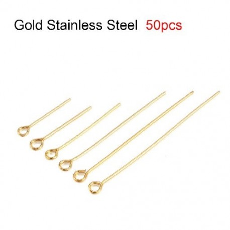 Szín: Gold Eye Pins - 50-100db Rozsdamentes acél fejek Eye Laposfejű tű Arany ezüstözött golyósfejű tűk Leletek