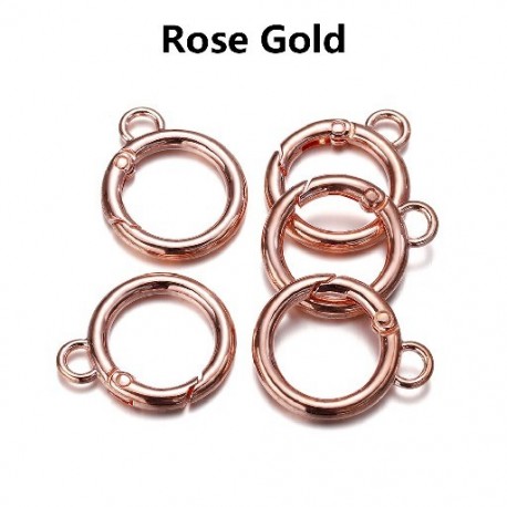 Szín: Rose Gold - 5 db Ötvözetből készült O gyűrűs rugós kapcsok lyukkal nyitható kerek karabineres kulcstartó táska