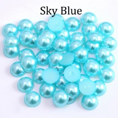 Szín: égszínkék - ABS gyöngyutánzat lapos hátú 2 3 4 5 6 8 10 12 14 mm-es fekete fehér cabochon félkerek gyöngy