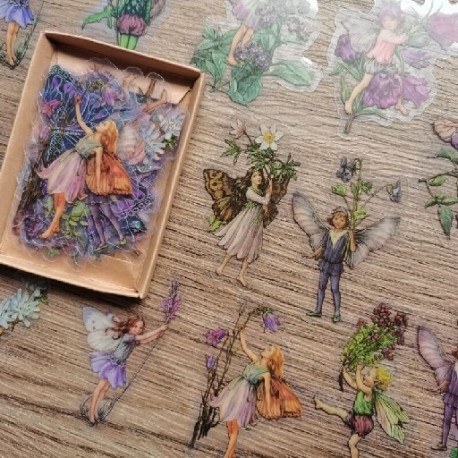 Szín: 1 - 45db/doboz vízálló PET tündér pillangó matricák vintage virág manó matrica deko címke Scrapbooking album
