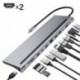 Szín: VGA1 - 12 az 1-ben Fast Type C USB elosztó kettős 4K dokkolóállomáshoz RJ45 Pd HDMI-kompatibilis USB3.0 2.0 töltő