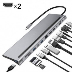 Szín: VGA1 - 12 az 1-ben Fast Type C USB elosztó kettős 4K dokkolóállomáshoz RJ45 Pd HDMI-kompatibilis USB3.0 2.0 töltő