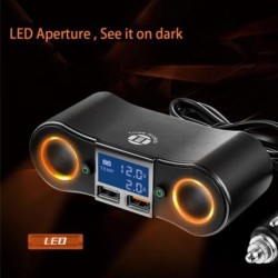 12V DC autós szivargyújtó adapter 2 utas dupla dugós aljzat kettős USB LCD autós töltő osztó feszültség monitor