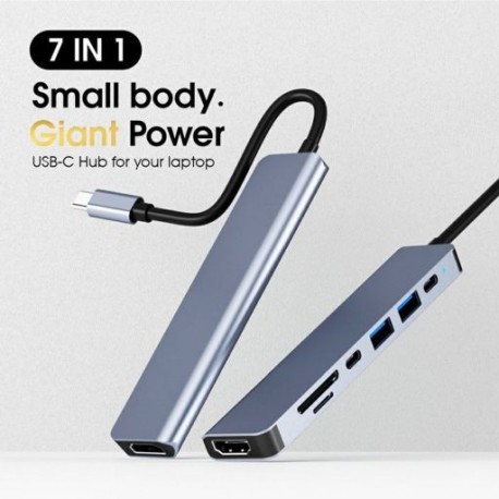 7 az 1-ben USB C hub és 4K HDMI-kompatibilis Type C adapter OTG Thunderbolt 3 dokkoló PD TF SD-vel Macbook Pro/Air iPad XPS