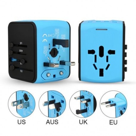 Szín: kék - 5 V-os univerzális átalakító utazási töltő tápadapter 4 USB-porttal Okostelefon gyorstöltés US UK EU AUS