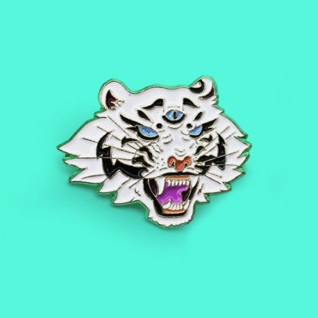 Fém színe: CC1530 - Állat Tigris Oroszlán Zománc Pin Három szem tigris Fehér tigris Brossok Túlzó személyiség