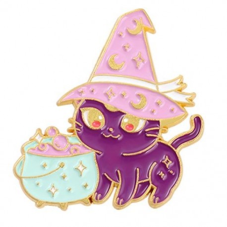 Fém színe: XZ4280 - Macska Bross Koponya Macska Bross Halloween Varázsló Kalap Pár Macska Nap Hold Macska Bross Fekete