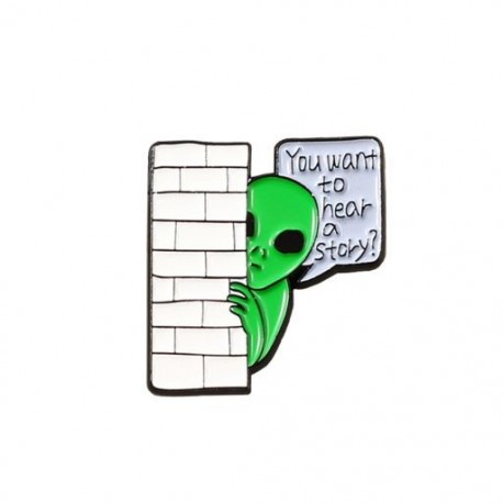 Fém színe: CC121 - Funny Alien And Ghost Enamel Pin Alien ET &quot Akarsz hallani egy történetet?&quot  Bross hajtóka