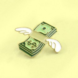 Fém színe: CC783 - Angel Wings Bankjegy Dollár Bross Angyalszárnyak Köteg Zománc Pins Divat bross Hátizsák ékszerek