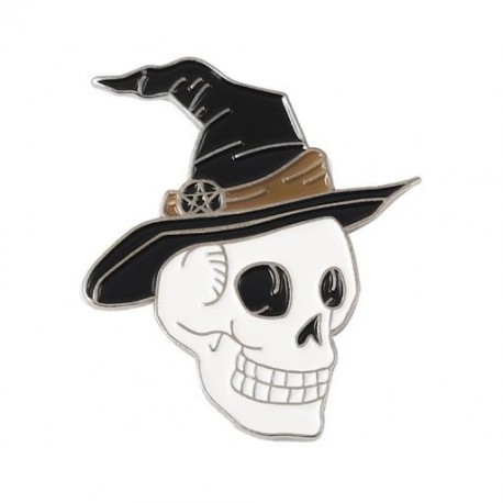 Fém színe: XZ5968 - Punk stílusú bross koponya rózsa szív fibula Halloween macskafej iránytű varázsló sapka fekete