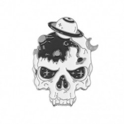 Fém színe: XZ5974 - Punk stílusú bross koponya rózsa szív fibula Halloween macskafej iránytű varázsló sapka fekete