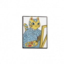 Fém színe: CC115 - Divat macska olajfestmény zománctű macska Van Gogh, lány gyöngy fülbevalóval Művészet Állat Bross