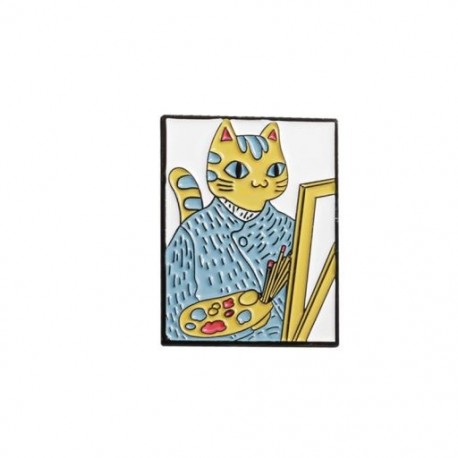 Fém színe: CC115 - Divat macska olajfestmény zománctű macska Van Gogh, lány gyöngy fülbevalóval Művészet Állat Bross
