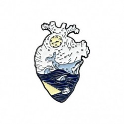 Fém színe: XZ2948 - Szív alakú zománctűk Egyedi Van Gogh űr óceán bálna rózsa lány bross hajtóka pólótáska