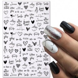 Szín: F636 - 3D szív szerelmes körömmatrica Valentin-napi körömdísz csúszkák fekete fehér piros köröm matrica