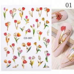 Szín: CD-001 - 1 db 3D körömmatrica arany juharlevelek öntapadó tulipán virág levél transzfer csúszkák matricák DIY