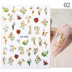 Szín: CD-002 - 1 db 3D körömmatrica arany juharlevelek öntapadó tulipán virág levél transzfer csúszkák matricák DIY