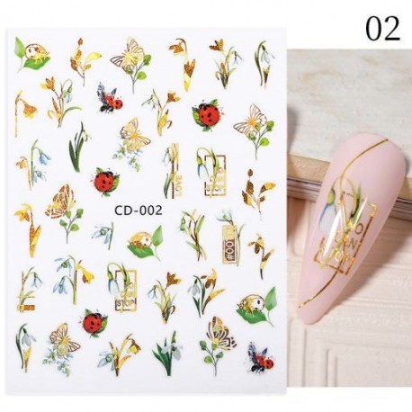 Szín: CD-002 - 1 db 3D körömmatrica arany juharlevelek öntapadó tulipán virág levél transzfer csúszkák matricák DIY