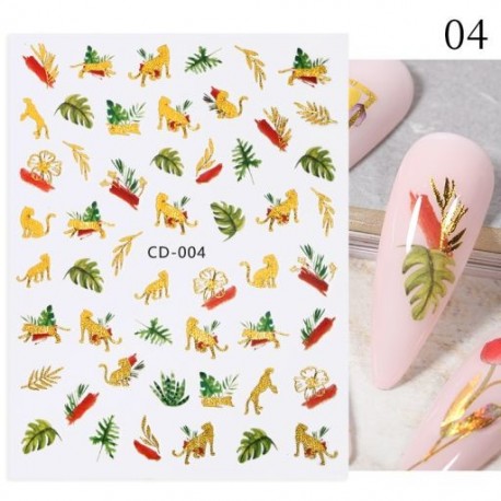 Szín: CD-004 - 1 db 3D körömmatrica arany juharlevelek öntapadó tulipán virág levél transzfer csúszkák matricák DIY