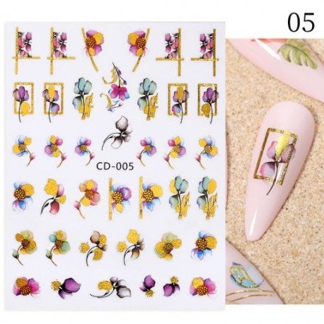 Szín: CD-005 - 1 db 3D körömmatrica arany juharlevelek öntapadó tulipán virág levél transzfer csúszkák matricák DIY