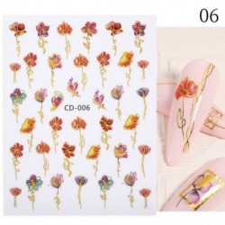 Szín: CD-006 - 1 db 3D körömmatrica arany juharlevelek öntapadó tulipán virág levél transzfer csúszkák matricák DIY