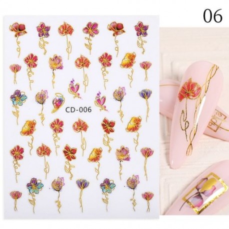 Szín: CD-006 - 1 db 3D körömmatrica arany juharlevelek öntapadó tulipán virág levél transzfer csúszkák matricák DIY