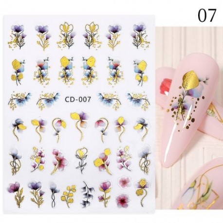 Szín: CD-007 - 1 db 3D körömmatrica arany juharlevelek öntapadó tulipán virág levél transzfer csúszkák matricák DIY