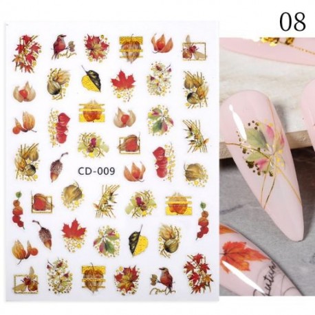 Szín: CD-009 - 1 db 3D körömmatrica arany juharlevelek öntapadó tulipán virág levél transzfer csúszkák matricák DIY