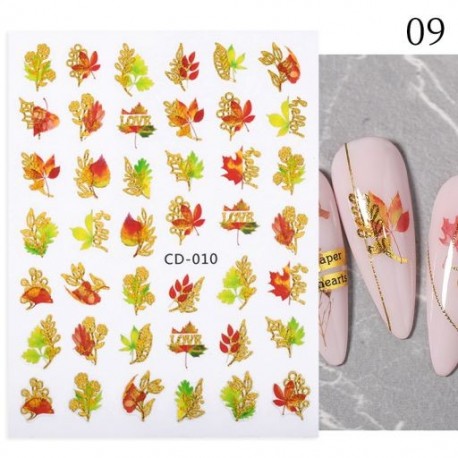 Szín: CD-010 - 1 db 3D körömmatrica arany juharlevelek öntapadó tulipán virág levél transzfer csúszkák matricák DIY