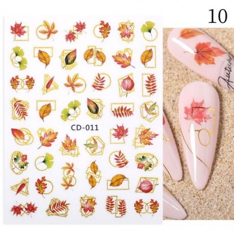 Szín: CD-011 - 1 db 3D körömmatrica arany juharlevelek öntapadó tulipán virág levél transzfer csúszkák matricák DIY
