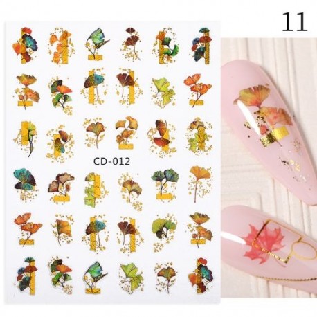Szín: CD-012 - 1 db 3D körömmatrica arany juharlevelek öntapadó tulipán virág levél transzfer csúszkák matricák DIY