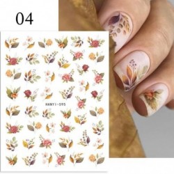 Szín: HANYI595 - 1 db 3D körömmatrica arany juharlevelek öntapadó tulipán virág levél transzfer csúszkák matricák DIY