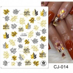 Szín: CJ-014 - 1 db 3D körömmatrica arany juharlevelek öntapadó tulipán virág levél transzfer csúszkák matricák DIY