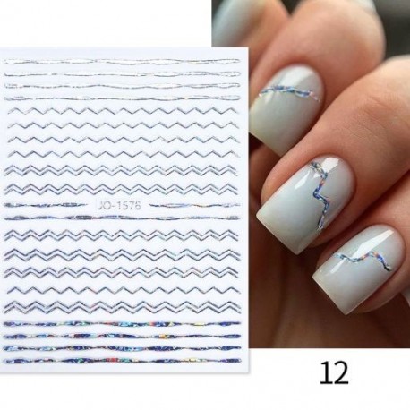 Szín: A12 - Piros ezüst vonalak 3D körömmatricák Holografikus rózsa arany geometria fémcsíkos körömmatricák csúszó