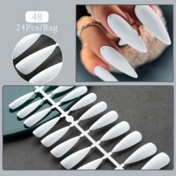 Szín: F48 - 24Tips/Set Hamis körömhegyek Nyomd a körmökre Design Viselhető, teljes fedésű mandulakoporsós