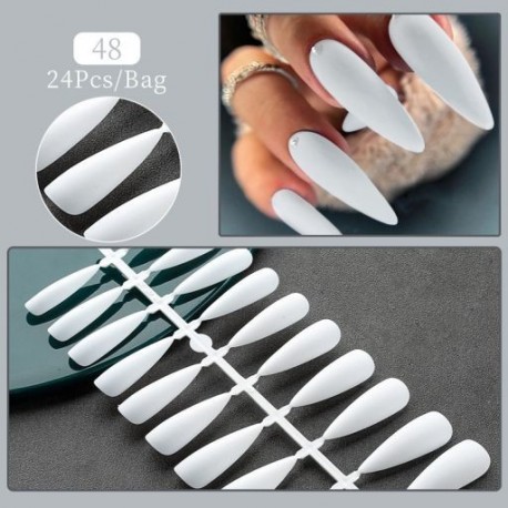 Szín: F48 - 24Tips/Set Hamis körömhegyek Nyomd a körmökre Design Viselhető, teljes fedésű mandulakoporsós