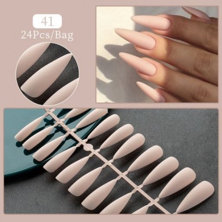 Szín: F41 - 24Tips/Set Hamis körömhegyek Nyomd a körmökre Design Viselhető, teljes fedésű mandulakoporsós