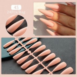 Szín: F45 - 24Tips/Set Hamis körömhegyek Nyomd meg a körmöket Design Hordható, teljes fedésű mandulakoporsós