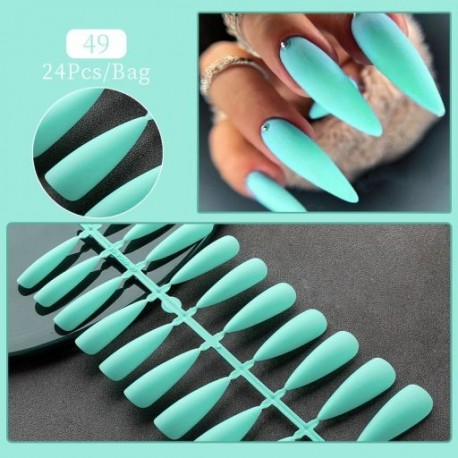 Szín: F49 - 24Tips/Set Hamis körömhegyek Nyomd meg a körmöket Design Hordható, teljes fedésű mandulakoporsós