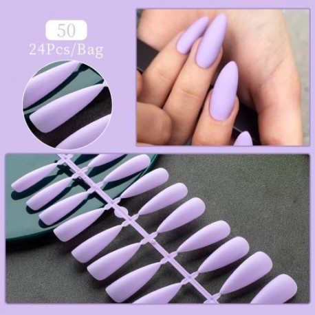 Szín: F50 - 24Tips/Set Hamis körömhegyek Nyomd meg a körmöket Design Hordható, teljes fedésű mandulakoporsós