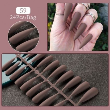 Szín: F59 - 24Tips/Set Hamis körömhegyek Nyomd meg a körmöket Design Hordható, teljes fedésű mandulakoporsós