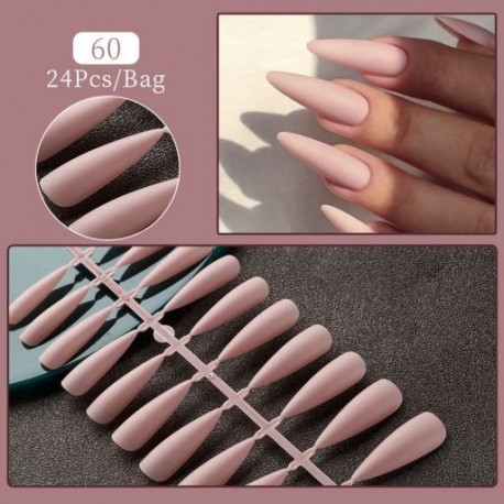 Szín: F60 - 24Tips/Set Hamis körömhegyek Nyomd meg a körmöket Design Hordható, teljes fedésű mandulakoporsós