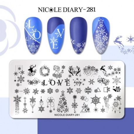 Szín: NICOLE NAPLÓ-281 - NICOLE NAPLÓ körömbélyegző lemezek karácsonyi hópehely viráglevél kép rozsdamentes acél